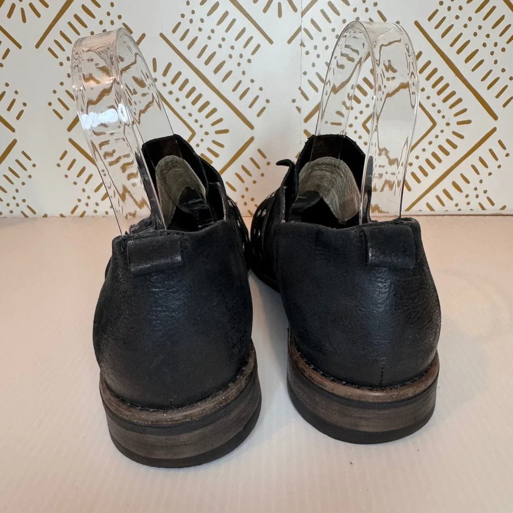 Miz Mooz‎ Black Leather Studded Oxford Loafers Size 37 Slip On Brogue Edgy Work